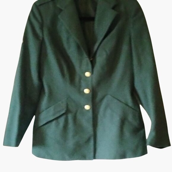 Womens Military Uniform Green Blazer Jacket 14 Vintage US Costume Cavalier - Picture 1 of 8